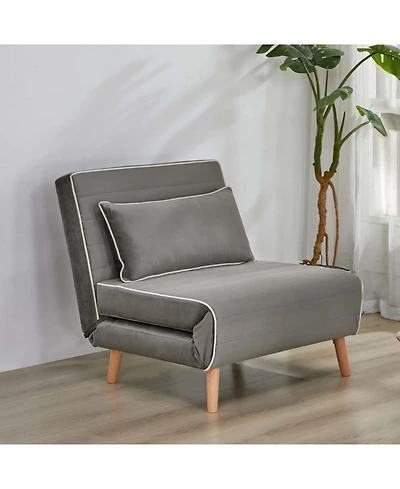 Streamdale Furniture Velvet Foldable Sleeper Chair - Adjustable Back, Converts to Bed, Includes Pillow