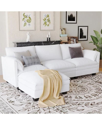 Streamdale Furniture 107.8" 3 Seater L-Shaped Sofa Couch with Ottoman & Pockets