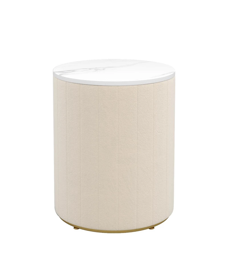 Streamdale Furniture Upholstered Nightstand 2 Set, 3 Drawers, Round, Beige