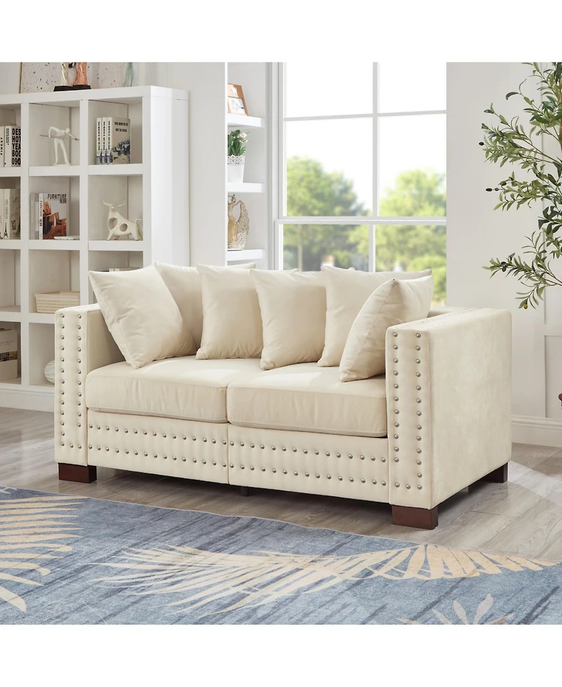Streamdale Furniture Modern Velvet Sofa 2+3 Seater, Silver Nail Trim, Apricot