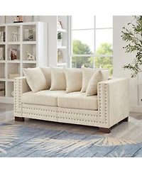 Streamdale Furniture Modern Velvet Sofa 2+3 Seater, Silver Nail Trim, Apricot