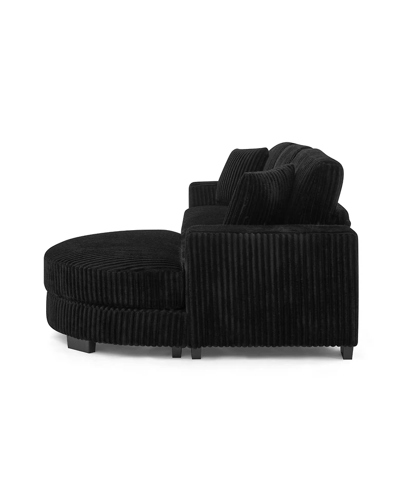 Streamdale Furniture Corduroy Tufted Sleeper Sectional Sofa, L-Shaped, Modular - Black