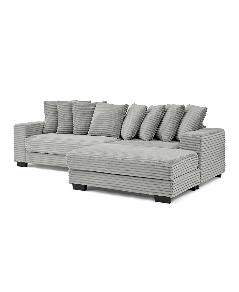 Streamdale Furniture Corduroy Tufted Sleeper Sectional Sofa, L-Shaped Modular Convertible - Gray