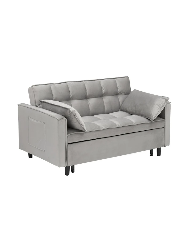 Streamdale Furniture Velvet Loveseat Futon Sofa Bed with Pillows & Pockets - Gray
