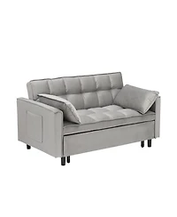 Streamdale Furniture Velvet Loveseat Futon Sofa Bed with Pillows & Pockets - Gray