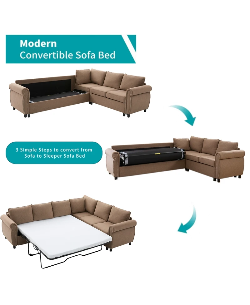 Streamdale Furniture Sleeper Sofa Bed, Pull Out Couch, L Shaped Sectional, 104" Large, Brown