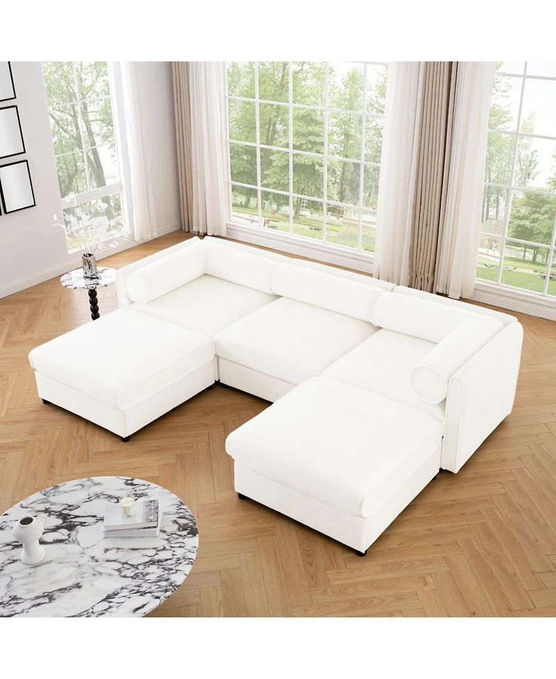 Streamdale Furniture White Chenille Sofa with Storage Ottoman