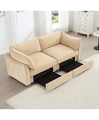 Streamdale Furniture Chenille Wheat 2-Seater Sofa with Storage Drawers