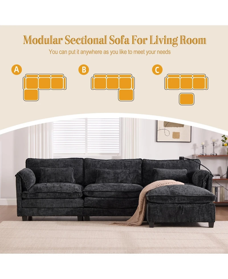 Streamdale Furniture Oversized Sectional Sofa Cloud Couch w/ Ottoman, Usb & Phone Holder