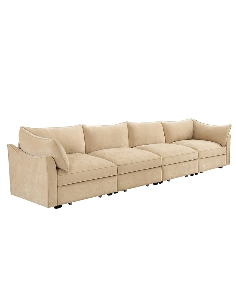 Streamdale Furniture Chenille 4-Seater Sofa w/ Underseat Drawers & Crescent Arms - Wheat