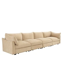 Streamdale Furniture Chenille 4-Seater Sofa w/ Underseat Drawers & Crescent Arms - Wheat