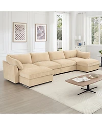 Streamdale Furniture Streamdale U Shape Sectional Sofa with Ottomans & Storage - Chenille Wheat