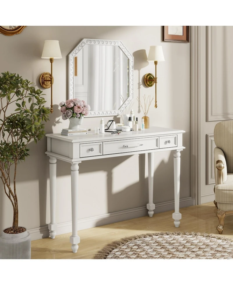 Streamdale Furniture Retro Makeup Desk with Mirror & 3 Drawers