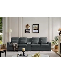 Streamdale 114" Sofa w/ Console, Cupholders, Usb Ports, Pillows - Dark Gray