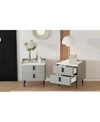 Streamdale Furniture Gray Nightstands Set of 2, Marble Top, 2 Drawers