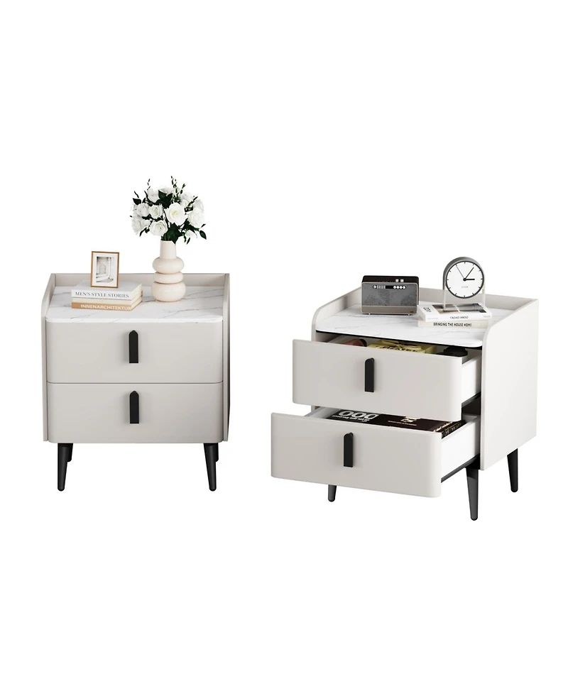 Streamdale Furniture Streamdale Gray Nightstands Set of 2, Marble Top, 2 Drawers