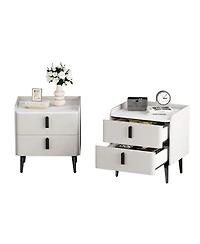 Streamdale Furniture Streamdale Gray Nightstands Set of 2, Marble Top, 2 Drawers