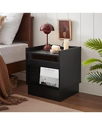 Streamdale Furniture Mid Century Nightstand with Charging & Led, 2 Drawers, Bedside/End Table, Black