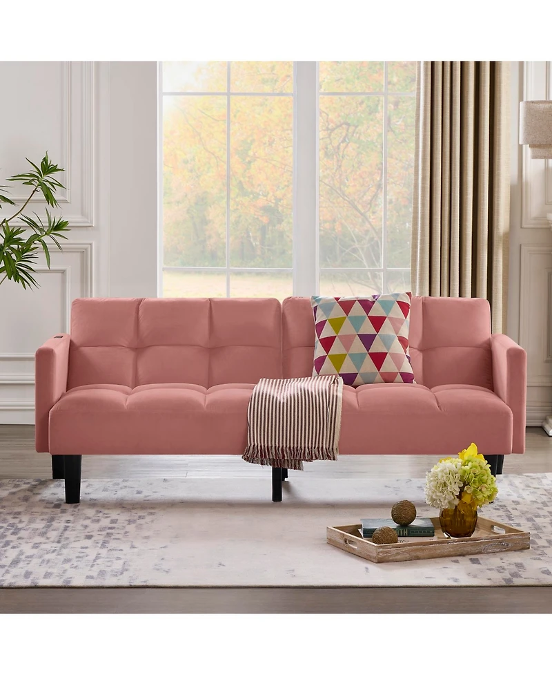 Streamdale Furniture Velvet Futon Couch Convertible Folding Sofa Bed Tufted Couch for Apartment