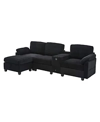 Streamdale Furniture L-Shape Corduroy Sofa- 4-Seater, Usb, Storage