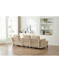 Streamdale Furniture L-Shape Corduroy Sofa- 4-Seater, Usb, Storage, Console & Ottoman