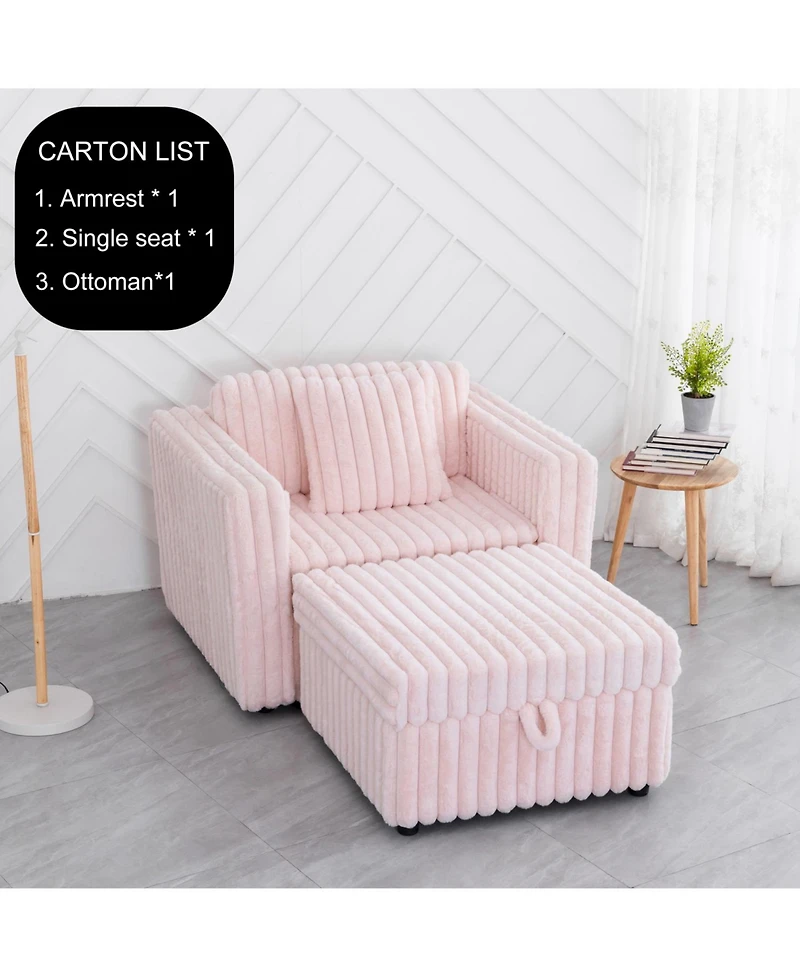 Streamdale Furniture 44.9" Pink Modular Sofa & Ottoman Set - Comfy & Stylish