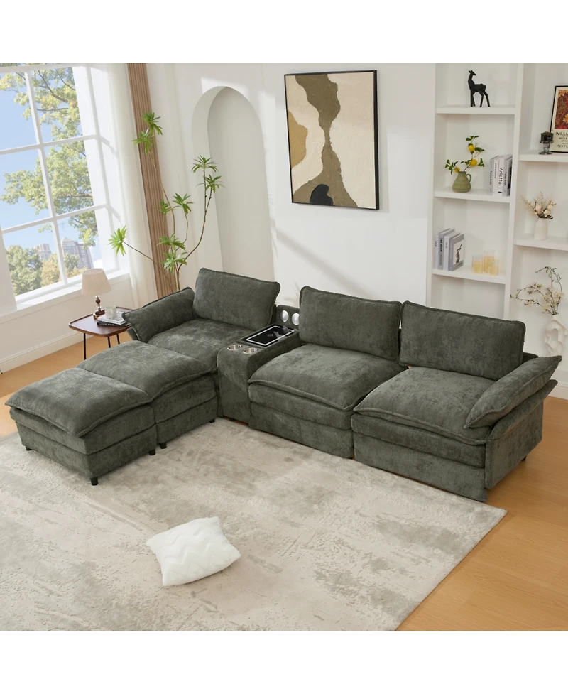 Streamdale Furniture U-Shaped Sectional Sofa- Storage, Wireless Charging, Bluetooth, Green