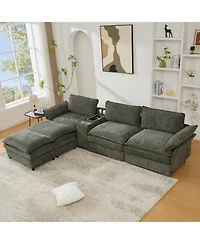 Streamdale Furniture U-Shaped Sectional Sofa- Storage, Wireless Charging, Bluetooth, Green
