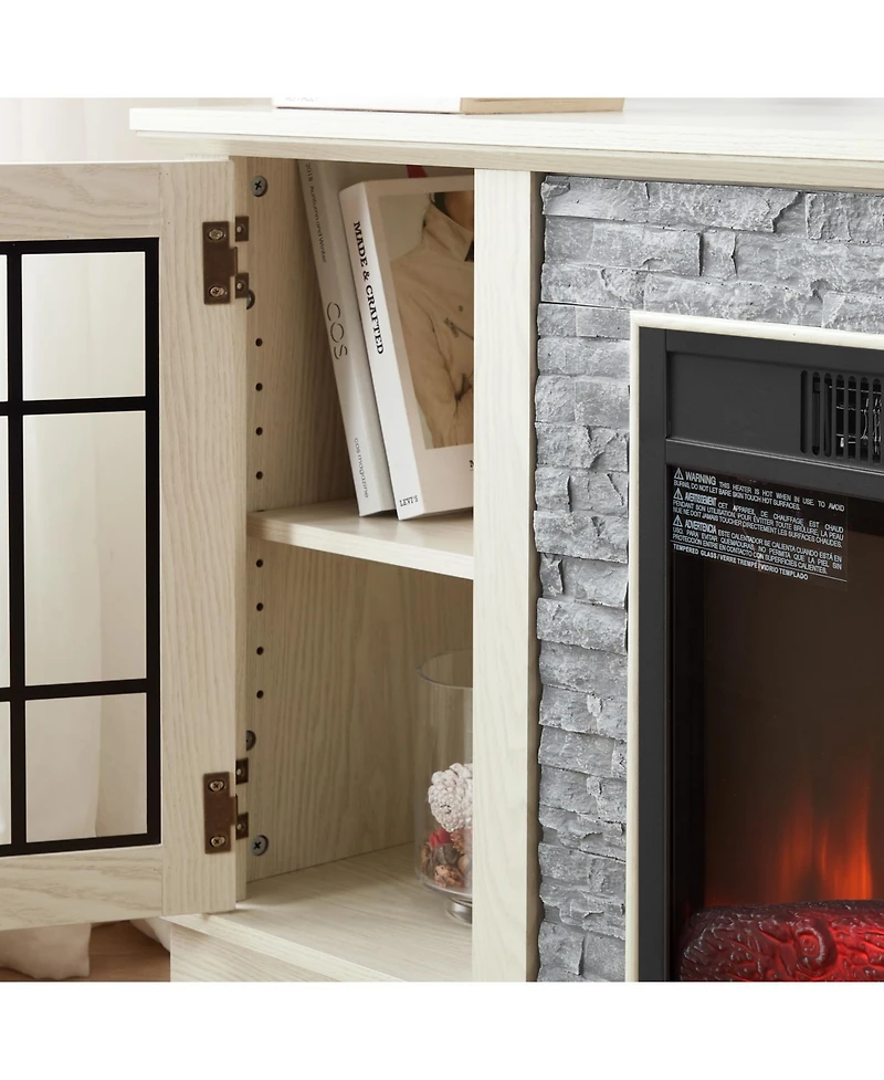 Streamdale Furniture 58" Tv Stand with Fireplace & Storage - White