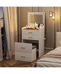 Streamdale Furniture 3-in-1 Vanity Desk with Mirror, Glass Top, Drawers & Stool