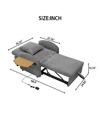 Streamdale Furniture Convertible Chair Bed- 3-in-1 Pull-Out Sofa with Usb & Desk