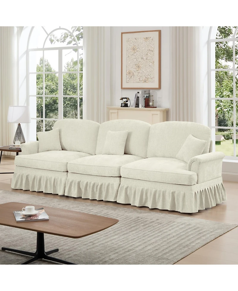 Streamdale Furniture Streamdale Mid Century 3 Seater Chenille Sofa with Flared Arms & Spindle Legs