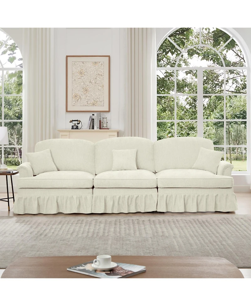 Streamdale Furniture Streamdale Mid Century 3 Seater Chenille Sofa with Flared Arms & Spindle Legs