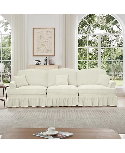 Streamdale Furniture Streamdale Mid Century 3 Seater Chenille Sofa with Flared Arms & Spindle Legs