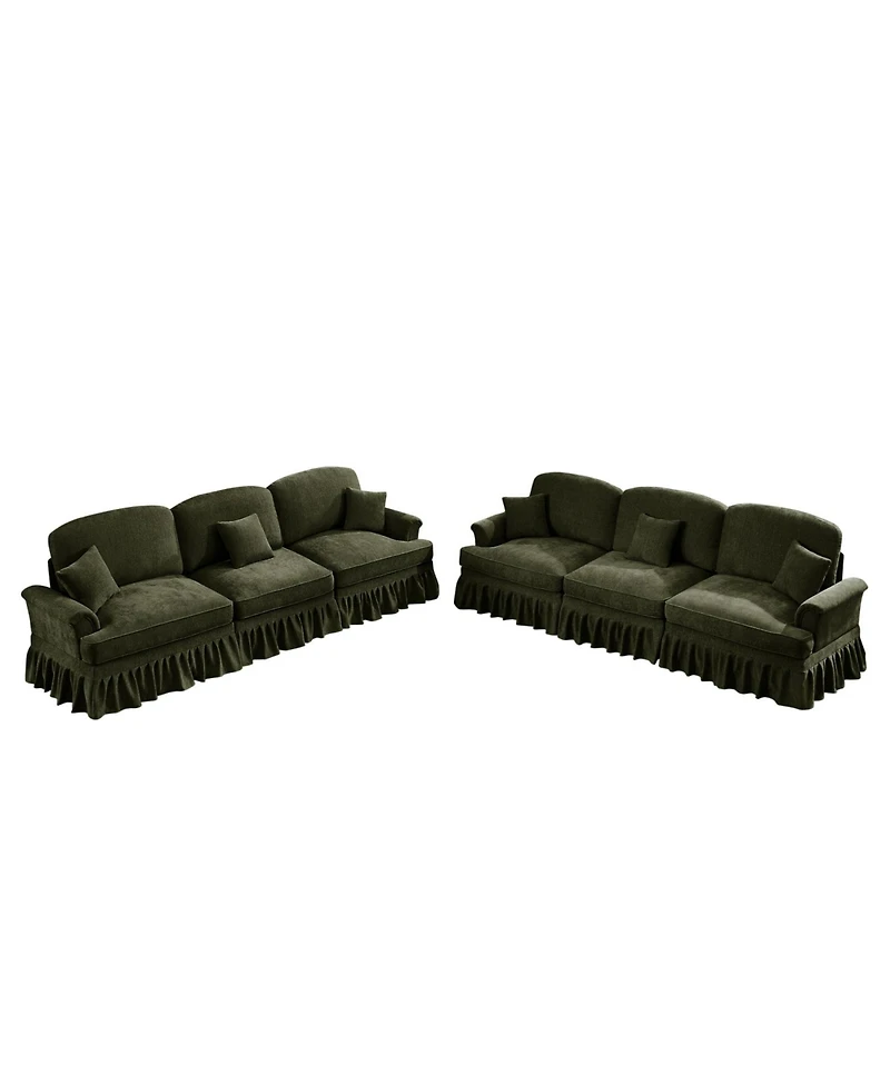 Streamdale Furniture Green Chenille Sleeper Sofa with Ottomans