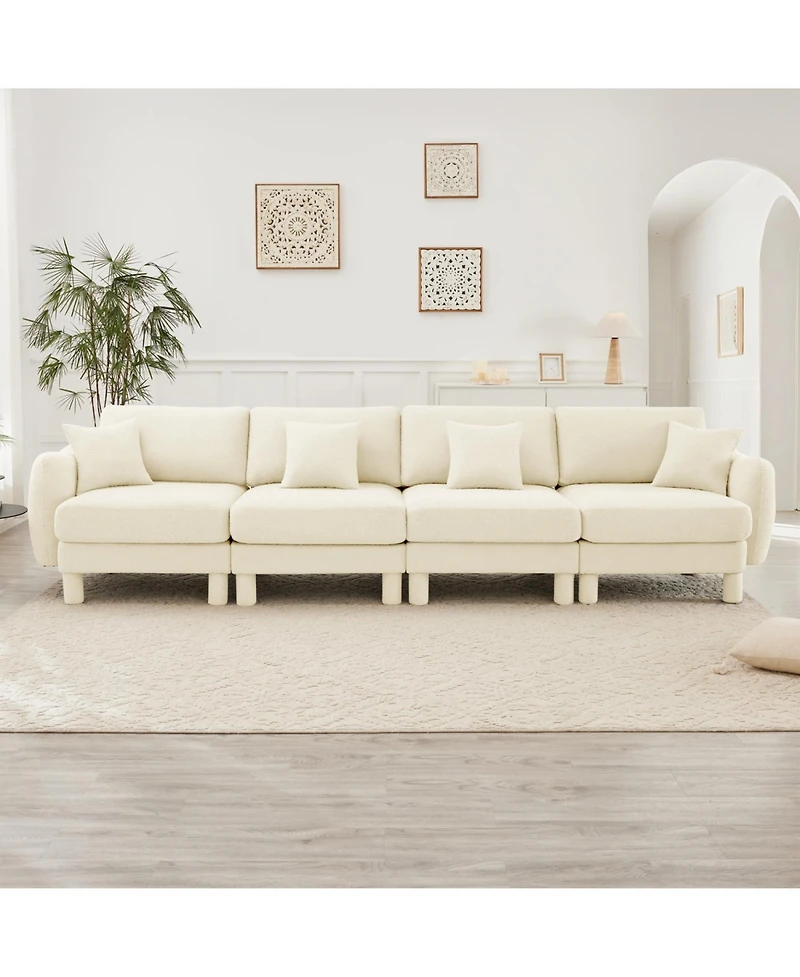 Streamdale Furniture + 4-Seater + Boucle Fabric + Shell Armrests & Fabric-Wrapped Legs + Sofa