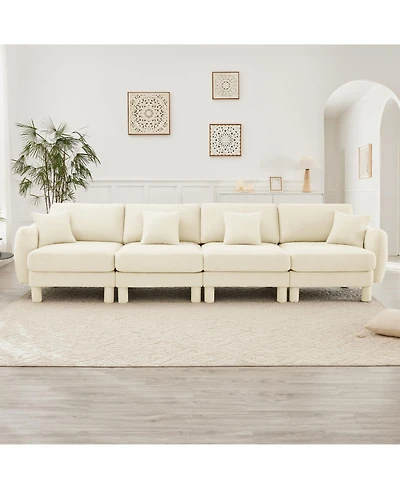 Streamdale Furniture + 4-Seater + Boucle Fabric + Shell Armrests & Fabric-Wrapped Legs + Sofa