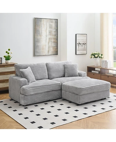 Streamdale Furniture Grey Corduroy Sofa w/ Storage Leg & 4 Pillows