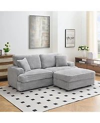 Streamdale Furniture Grey Corduroy Sofa w/ Storage Leg & 4 Pillows