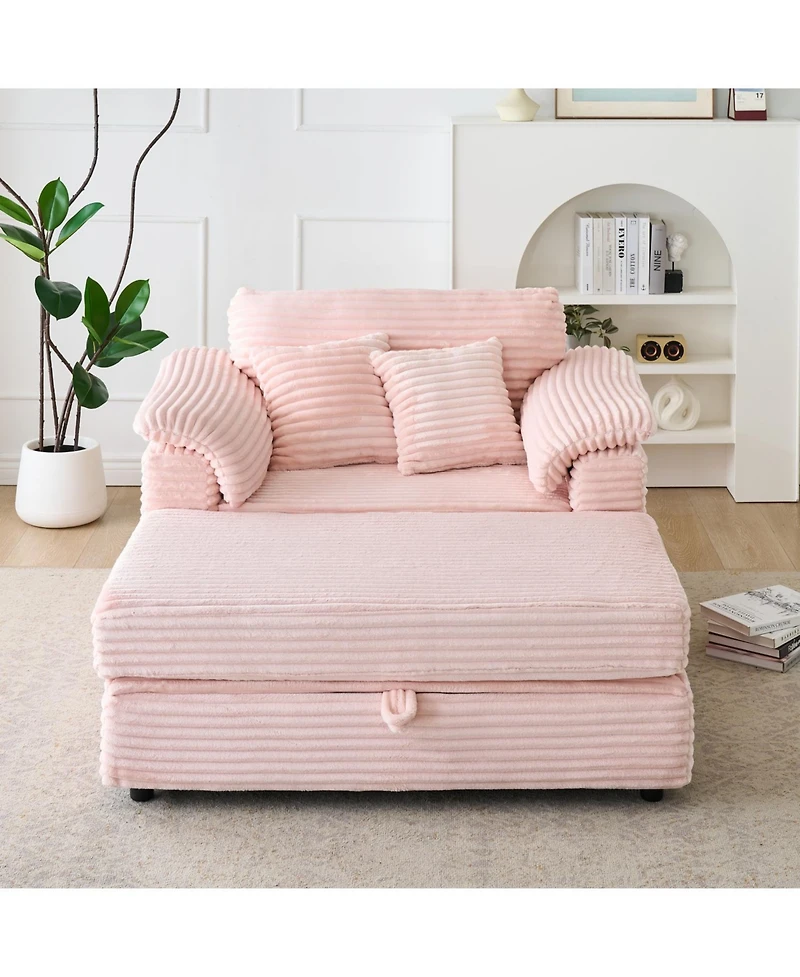 Streamdale Furniture Corduroy Armchair + Storage Stool Set w/ Usb - Pink