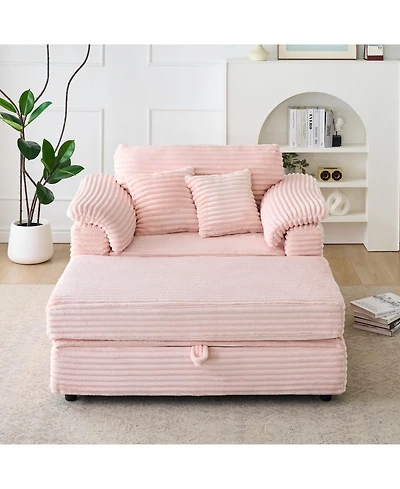 Streamdale Furniture Corduroy Armchair + Storage Stool Set w/ Usb - Pink