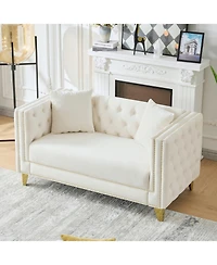 Streamdale Furniture 58" Chesterfield Velvet Sofa, 2 Seater, Button Nailhead, Beige