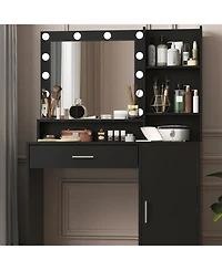 Streamdale Furniture Vanity Desk with Lighted Mirror, Drawer & 3-Tier Storage, Adjustable Brightness