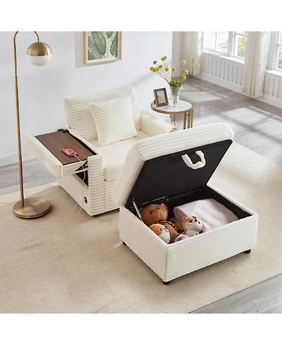 Streamdale Furniture Fluffy Corduroy Lazy Sofa w/ Ottoman, Table & Storage
