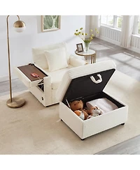 Streamdale Furniture Fluffy Corduroy Lazy Sofa w/ Ottoman, Table & Storage