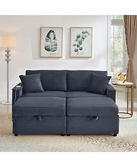Streamdale Furniture Corduroy Loveseat Sofa with Ottomans & Table