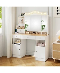 Streamdale Furniture Vanity Desk with Lighted Mirror, Usb Power, Drawers & Cabinets (White)