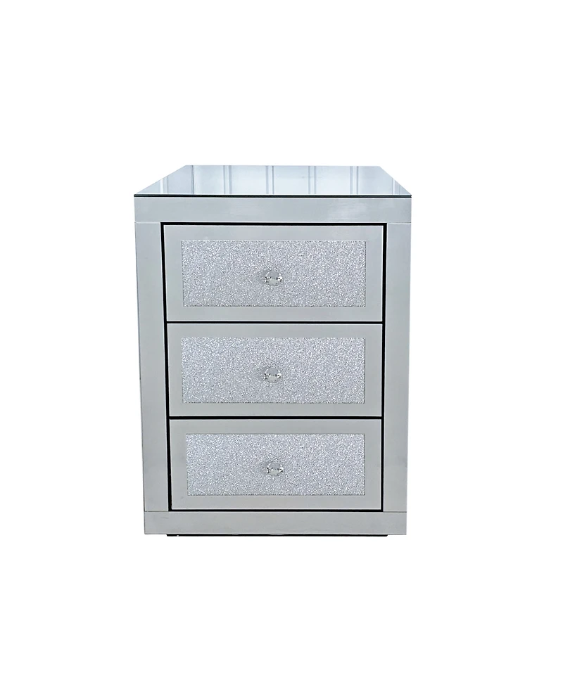Streamdale Furniture 3-Drawer Mirrored Nightstand Bedside Table Glass Accent End Table