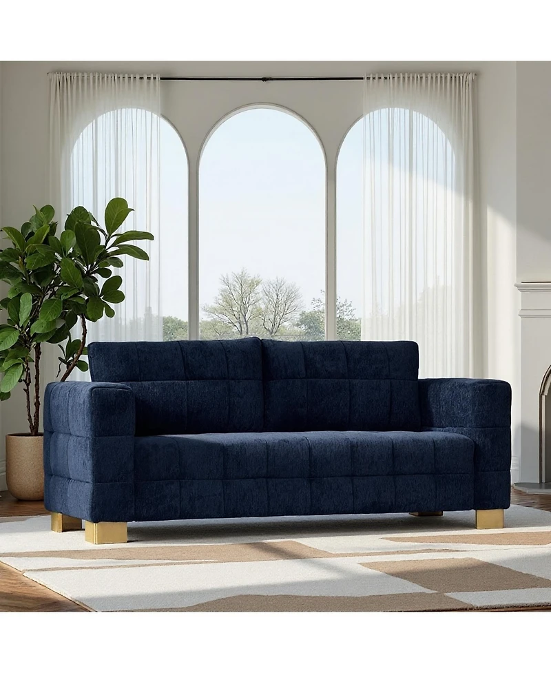 Streamdale Furniture Chenille Box-Tufted Sofa with Stainless Steel Legs