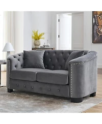 Streamdale 59" Modern Chesterfield Velvet Sofa, Tufted 2-Seater, Nailhead Arms